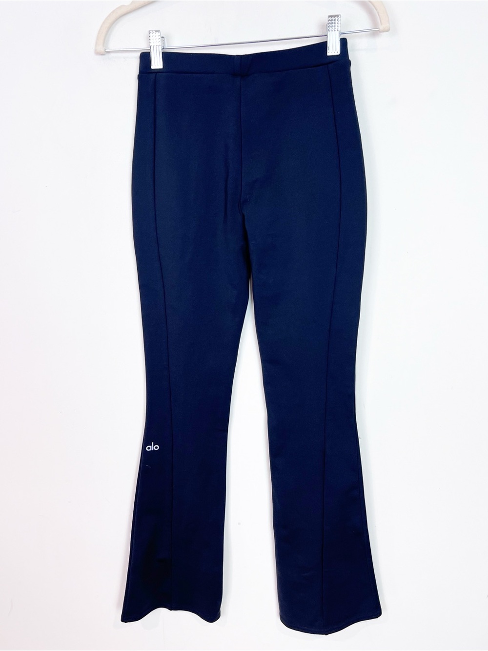 ALO ZIP IT FLARE LEGGING BLACK SEAMED FLARE LEGGINGS ZIPPER HEMS WOMENS SZ XS - Picture 6 of 7